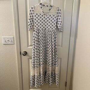 Joyfolie Mia Joy Alicia Maxi Dress Blue Leaf Print Boho Girls Size 8